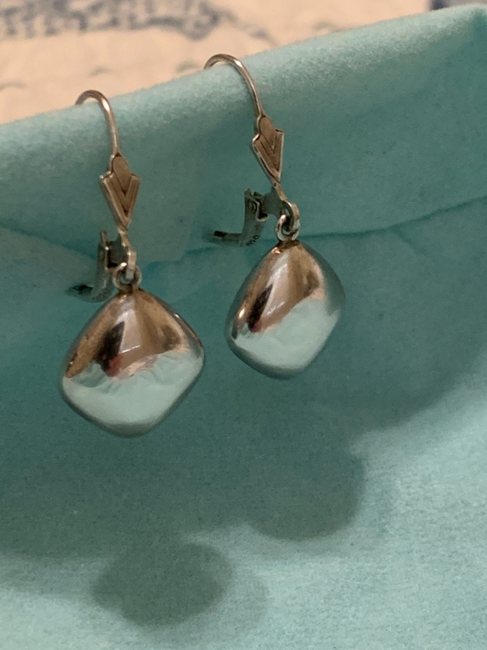 Sterling Silver Diamond Shaped Drop Lever back Earrings